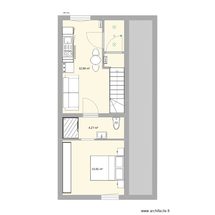 Appartement F1. Plan de 7 pièces et 46 m2