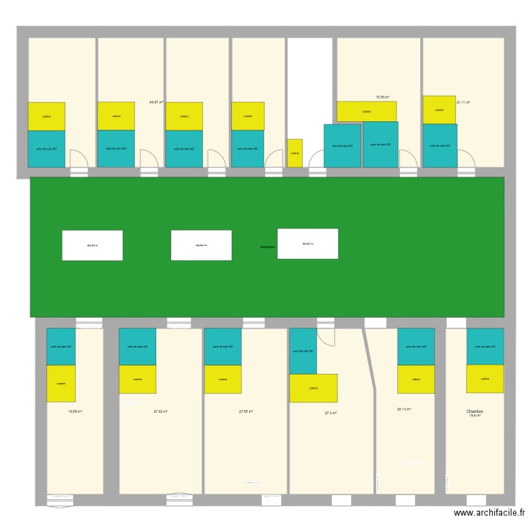 2ème niveau 13 studios étudiants. Plan de 0 pièce et 0 m2