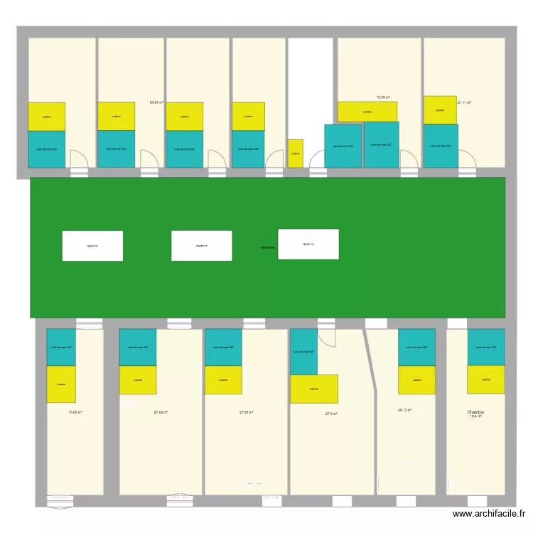 2&egrave;me niveau 13 studios &eacute;tudiants. Plan de 
