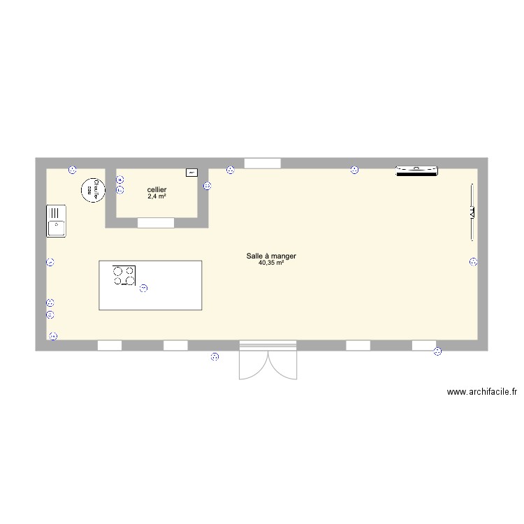 Salle à manger. Plan de 2 pièces et 43 m2