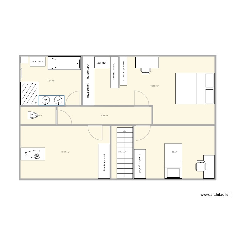 Projet maison. Plan de 7 pièces et 59 m2