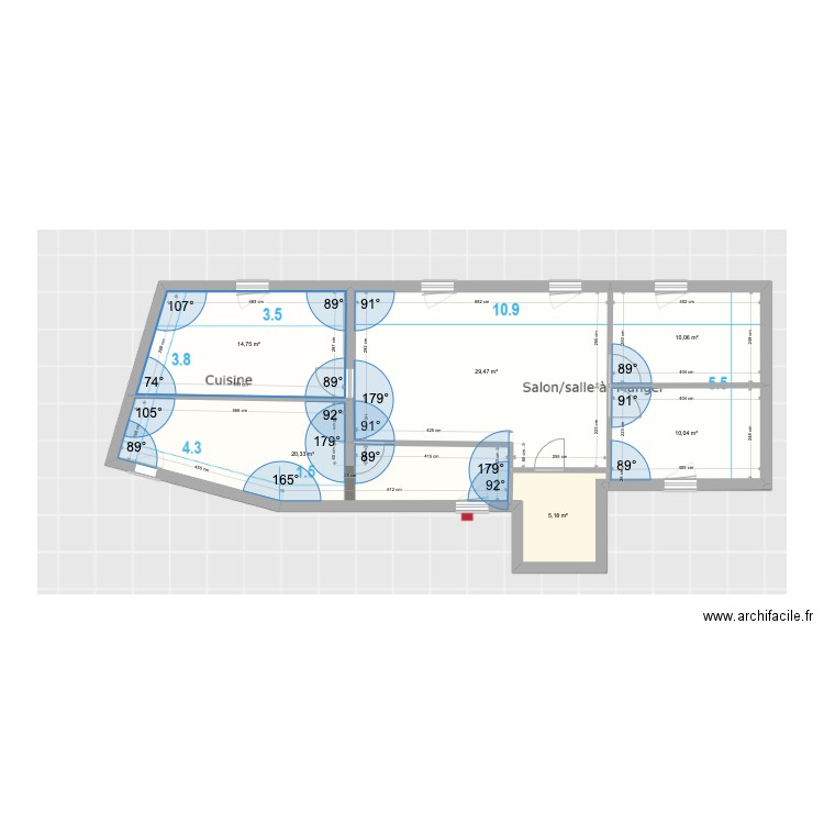 Triplex étage 2 . Plan de 6 pièces et 90 m2
