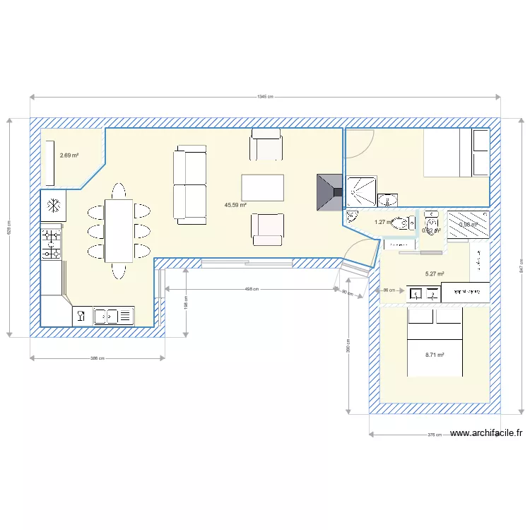 65 m2 projet maison U. Plan de 