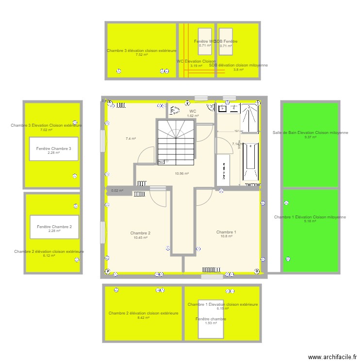 DSFA 1er etage Cloisons internes et périphériques v4. Plan de 0 pièce et 0 m2