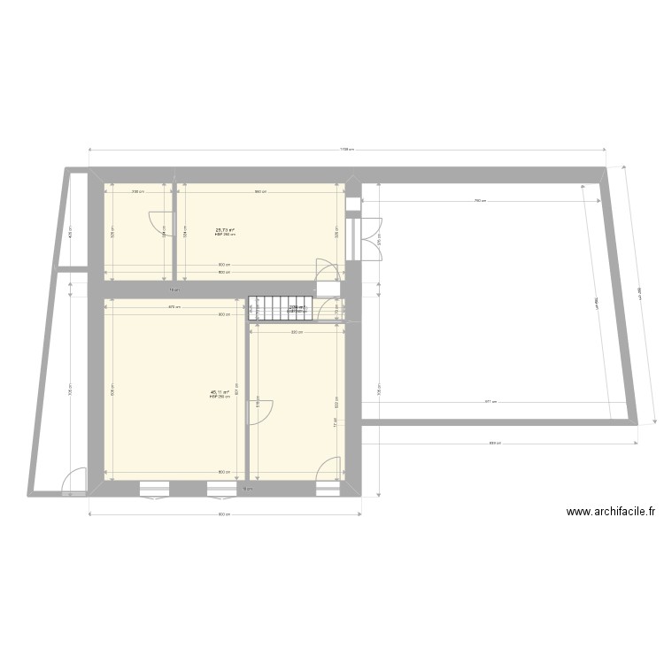 Chadenac RDC-1. Plan de 3 pièces et 73 m2