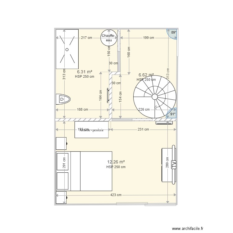 remise réhabilitée. Plan de 3 pièces et 25 m2