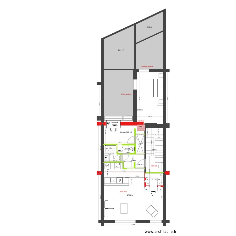 BAUCQ 77 2e étage Construction. Plan de 10 pièces et 82 m2