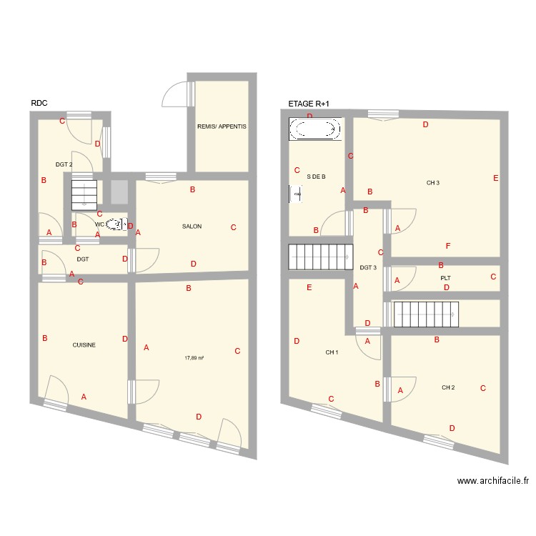 PAULIAT. Plan de 17 pièces et 114 m2