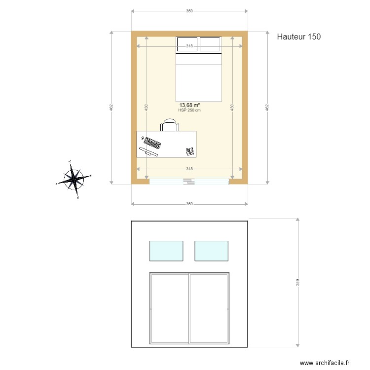 Cabanon470350façade. Plan de 1 pièce et 14 m2