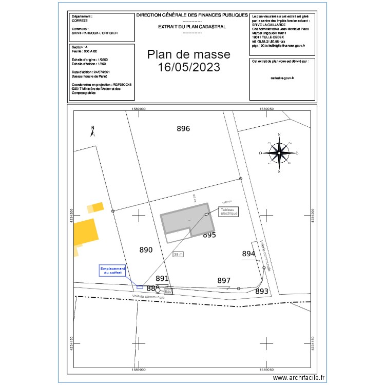 Plan de masse pour ENEDIS. Plan de 1 pièce et 166 m2