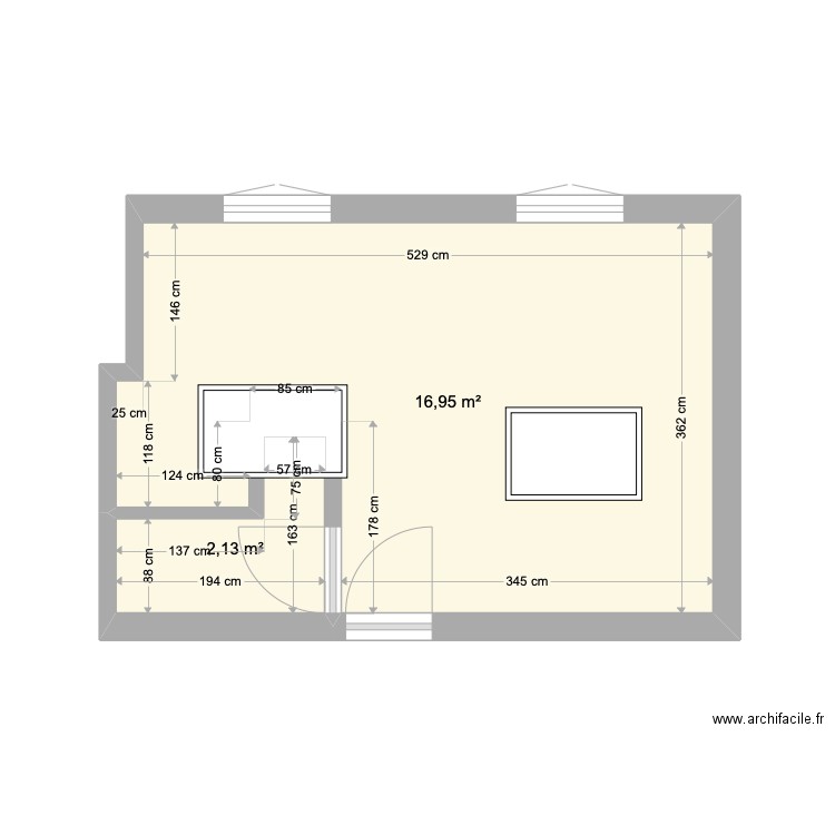 studio. Plan de 2 pièces et 19 m2