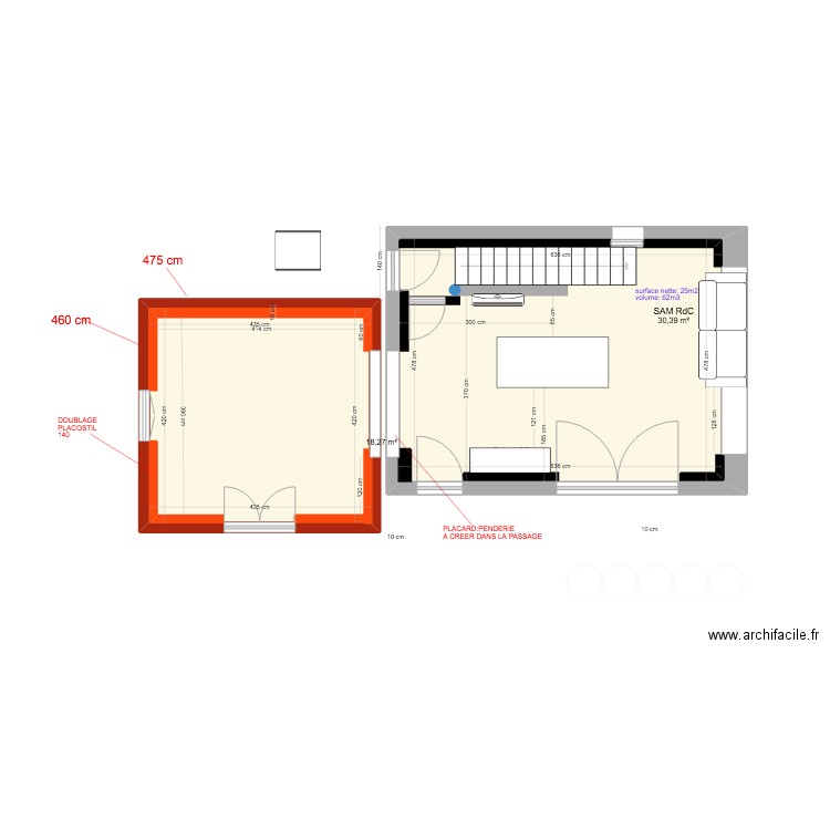 EXTENSION SAM  SANS CHAISEtable 220/100 amenagement BASTIDON. Plan de 0 pièce et 0 m2