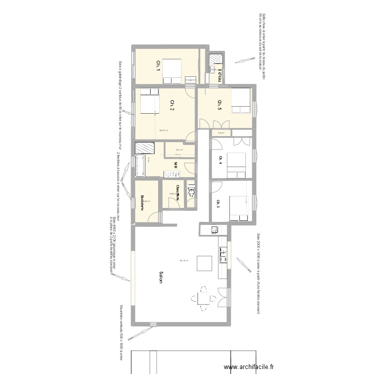 Bouilladisse projet Rénovation Urbanisme Façade est. Plan de 8 pièces et 101 m2