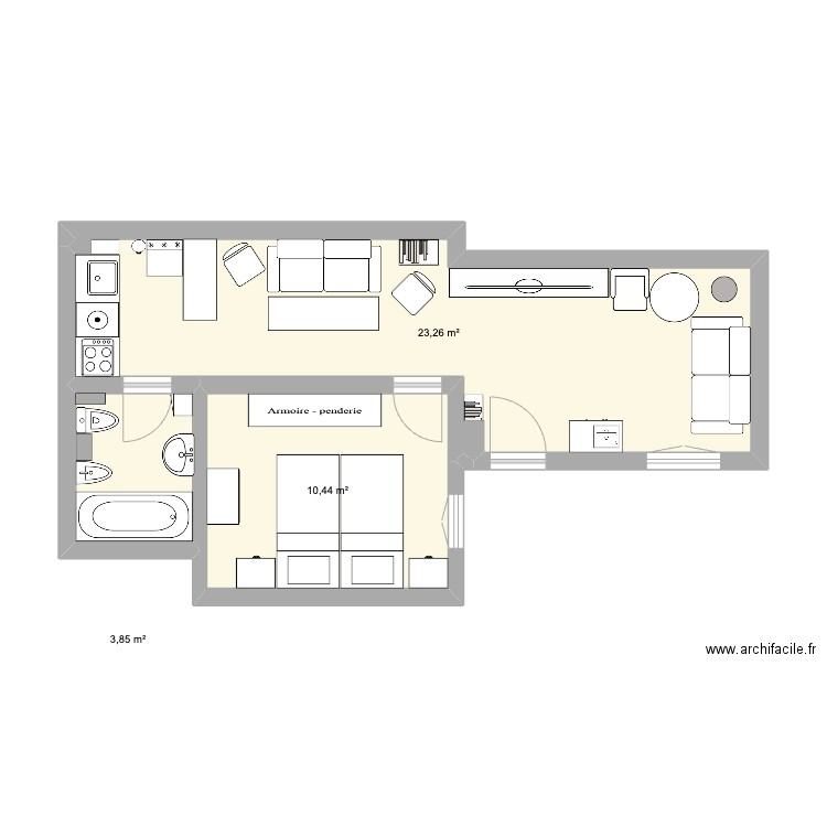 Appart Seville V1. Plan de 3 pièces et 38 m2