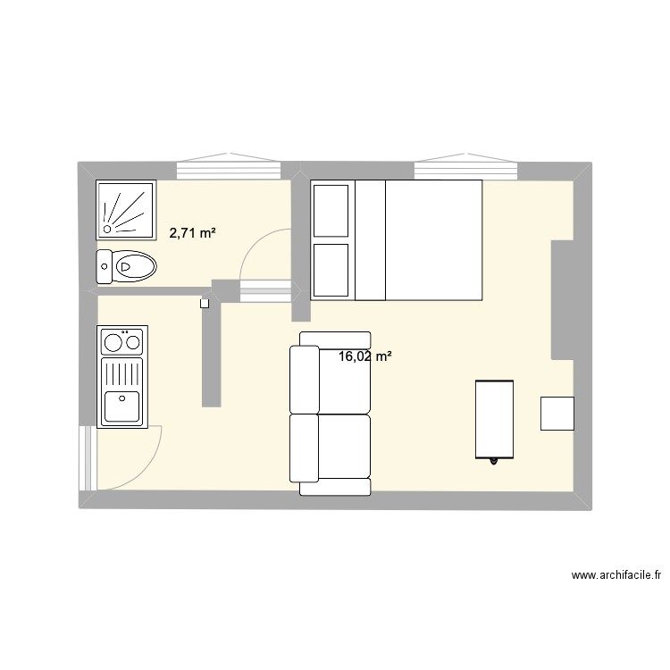 studio 20m2 kotto. Plan de 0 pièce et 0 m2