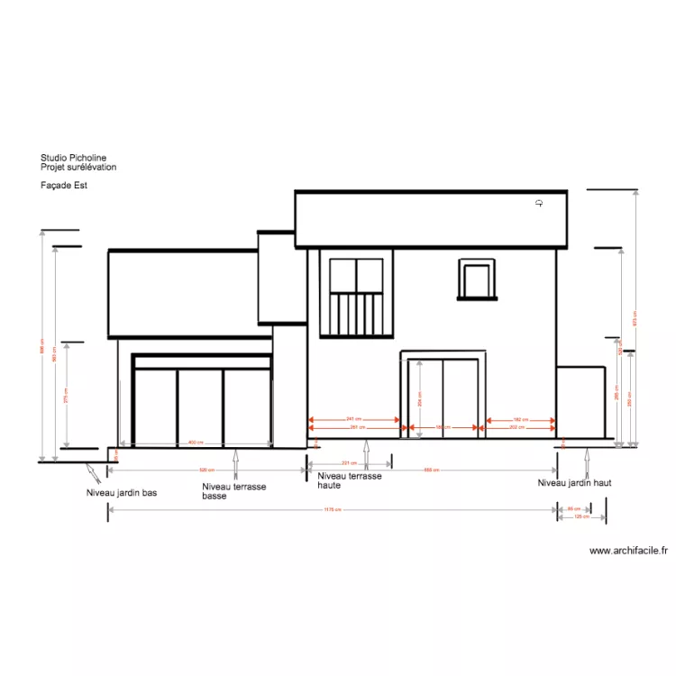 Studio Picholine Projet 02 18 2 surr&eacute;l&eacute;vation Fa&ccedil;ade est. Plan de 