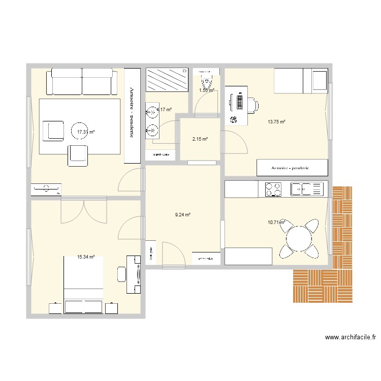 Plan appartement 75m2. Plan de 0 pièce et 0 m2