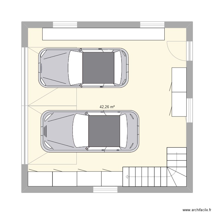 garage 2 voitures. Plan de 1 pièce et 42 m2