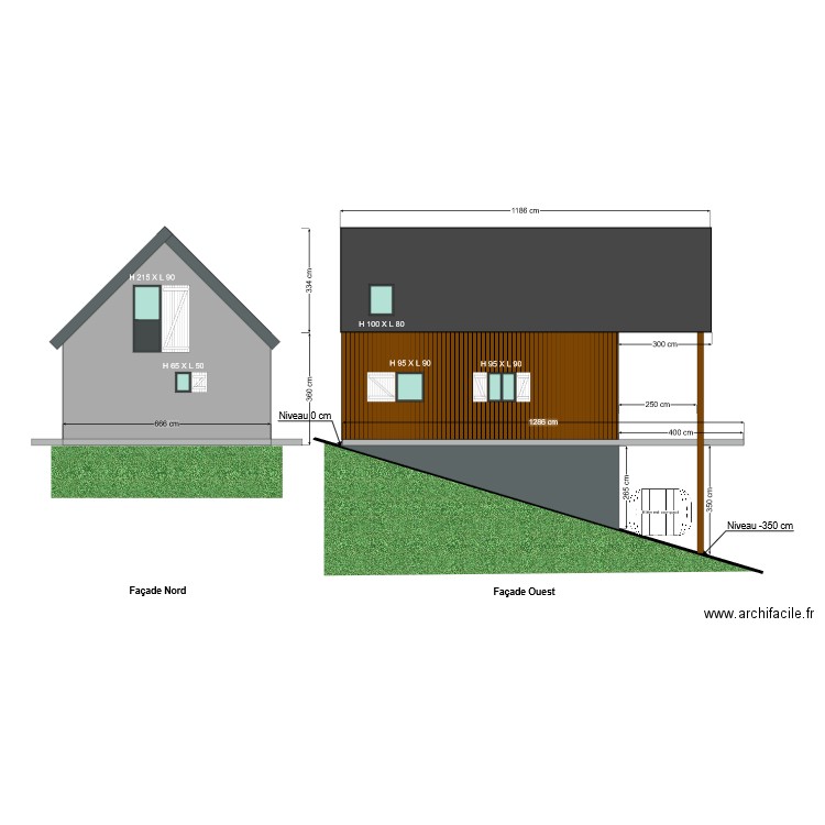Facades et toiture BLANC gauche (Nord et Ouest). Plan de 0 pièce et 0 m2
