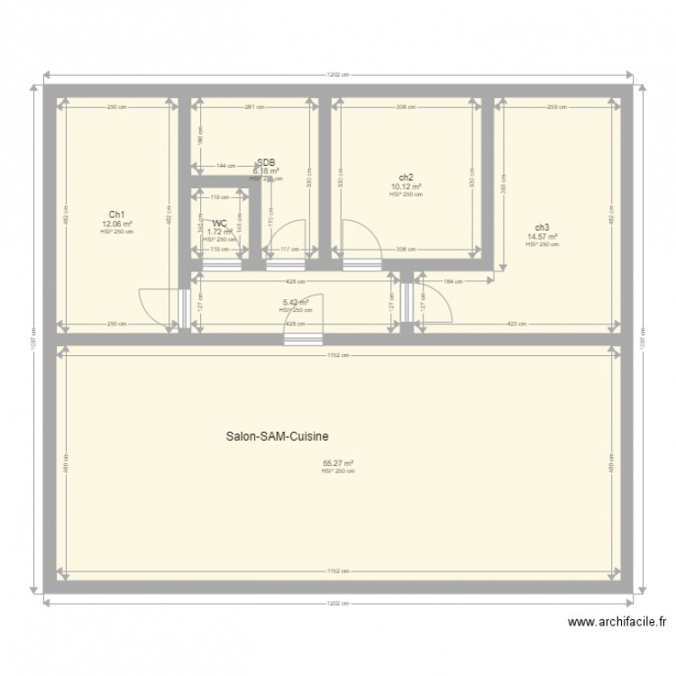 3ch 2wc 4 conteneurs. Plan de 0 pièce et 0 m2