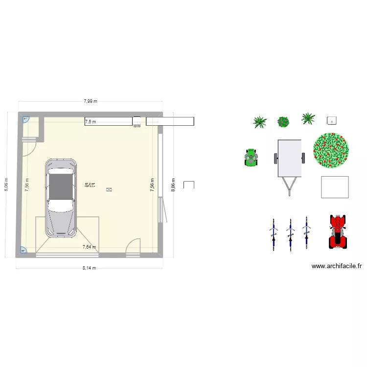 GARAGE. Plan de 1  et 57 m²