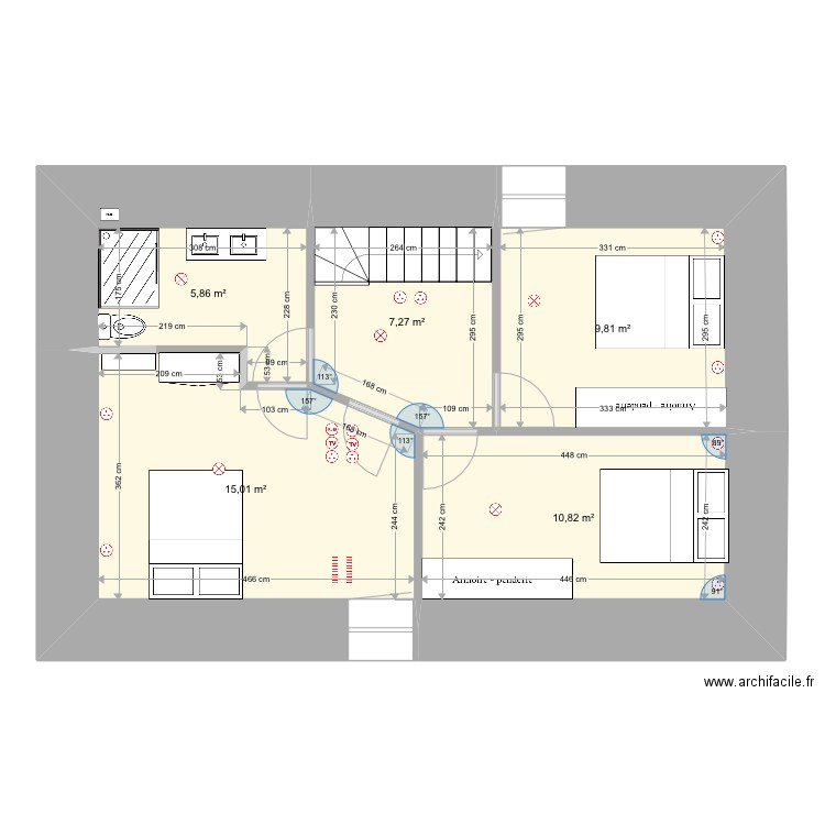 étage projet. Plan de 5 pièces et 49 m2