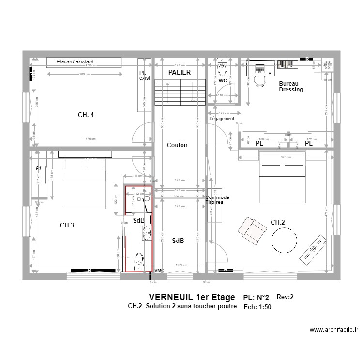 VERNEUIL 1er Etage chambre CH2. Plan de 0 pièce et 0 m2