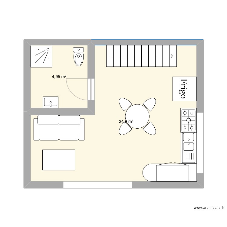 1er bungalow. Plan de 2 pièces et 30 m2