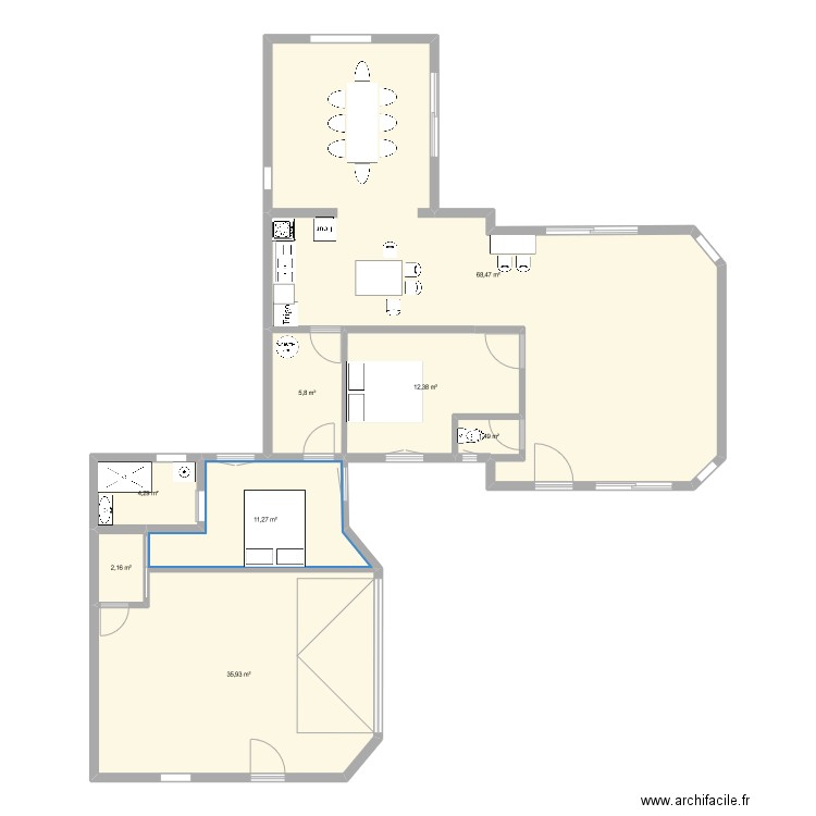 ProjetBetty. Plan de 8 pièces et 142 m2