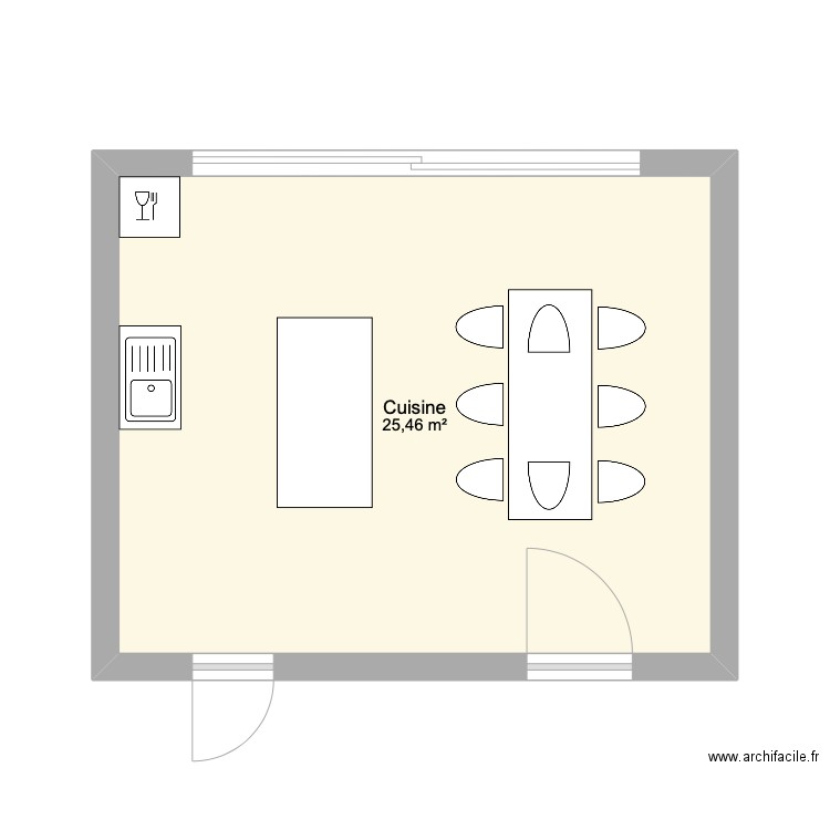 Cuisine. Plan de 1 pièce et 25 m2