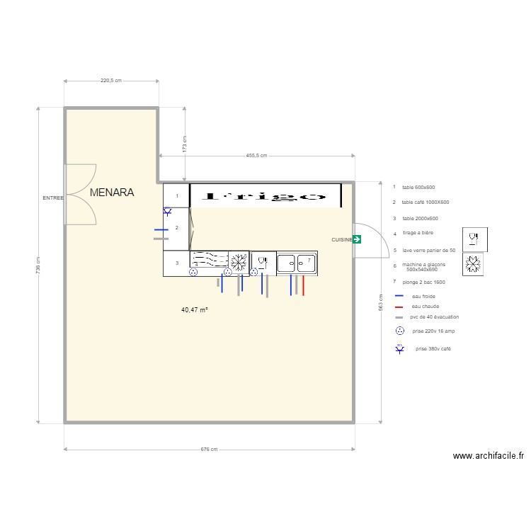 MENARA. Plan de 1 pièce et 40 m2