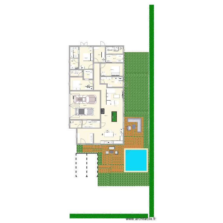 Plan 5 bis en rectangle. Plan de 15 pièces et 209 m2