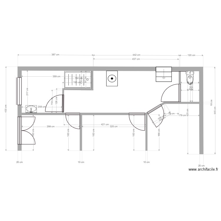 Sanitaire WC Jacques Avec Cotation. Plan de 0 pièce et 0 m2