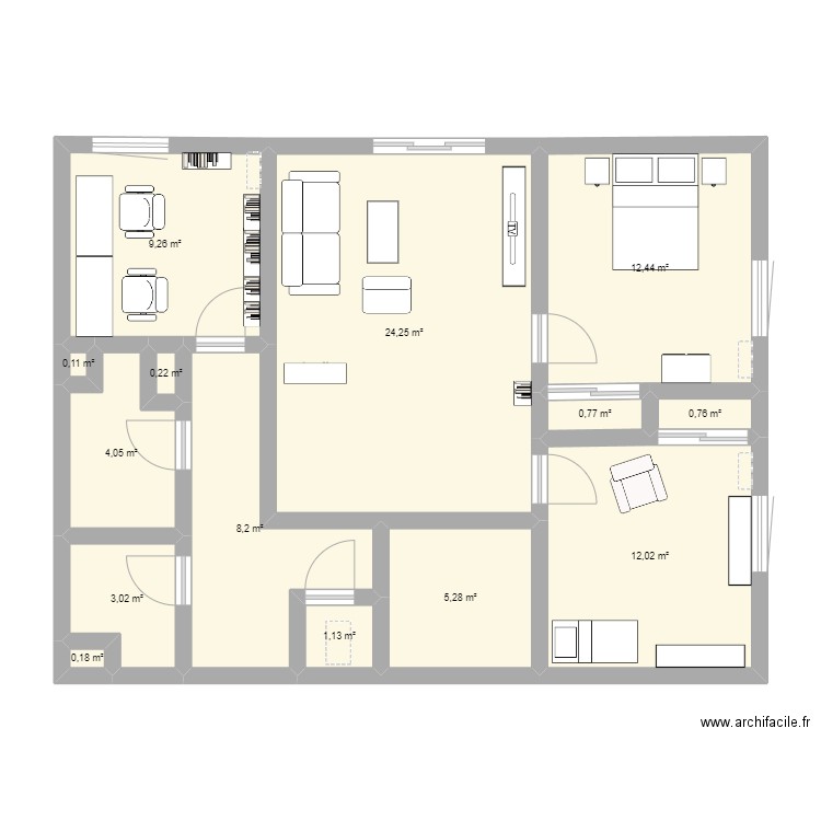 Plan Appartement2. Plan de 14 pièces et 82 m2