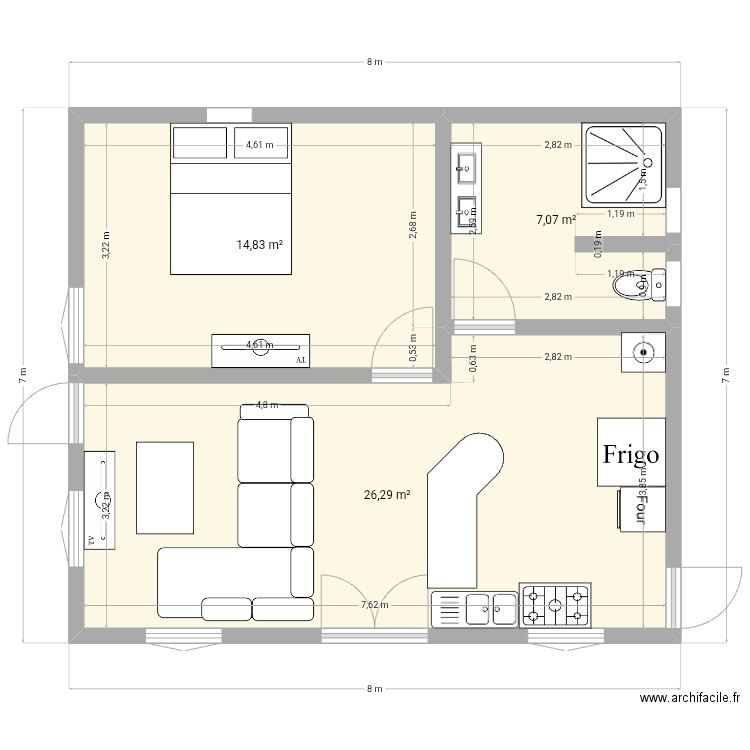 sam. Plan de 3 pièces et 48 m2