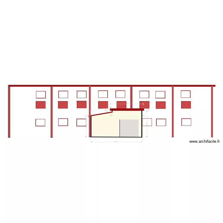 Bâtiment rangement chaises et tables façade. Plan de Bâtiment rangement chaises et tables façade. Plan de