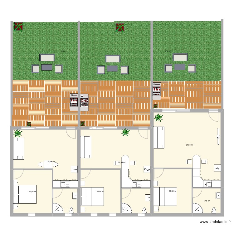 LOGEMENT 1, 2 ET 3 .. Plan de 7 pièces et 131 m2