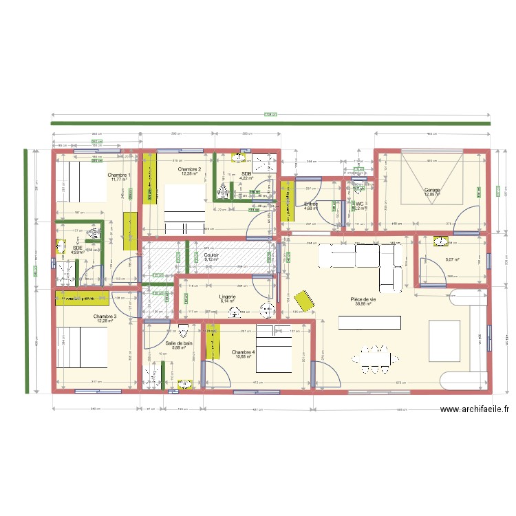 PLAN 15 01 23 BORDS BIS. Plan de 14 pièces et 140 m2