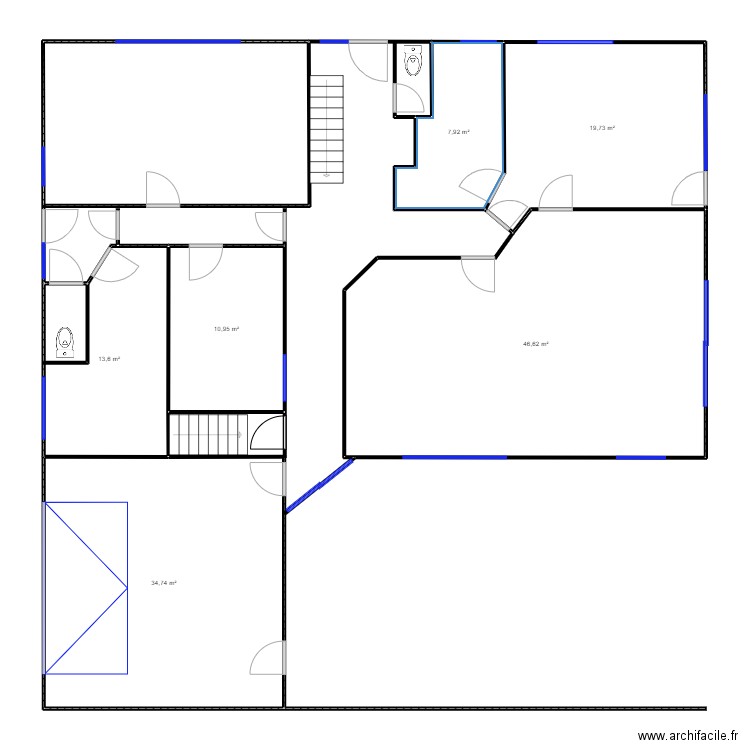 docteur rez. Plan de 6 pièces et 134 m2