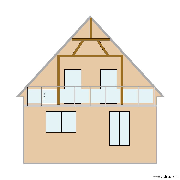 Facade BALCON ESSAI 3d. Plan de 2 pièces et 51 m2