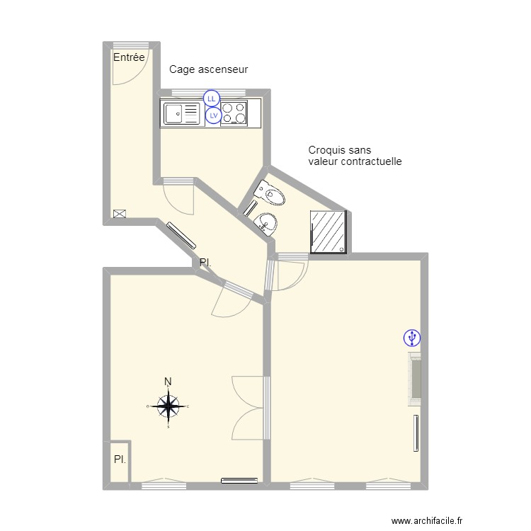 6 Cernuschi 102. Plan de 7 pièces et 46 m2