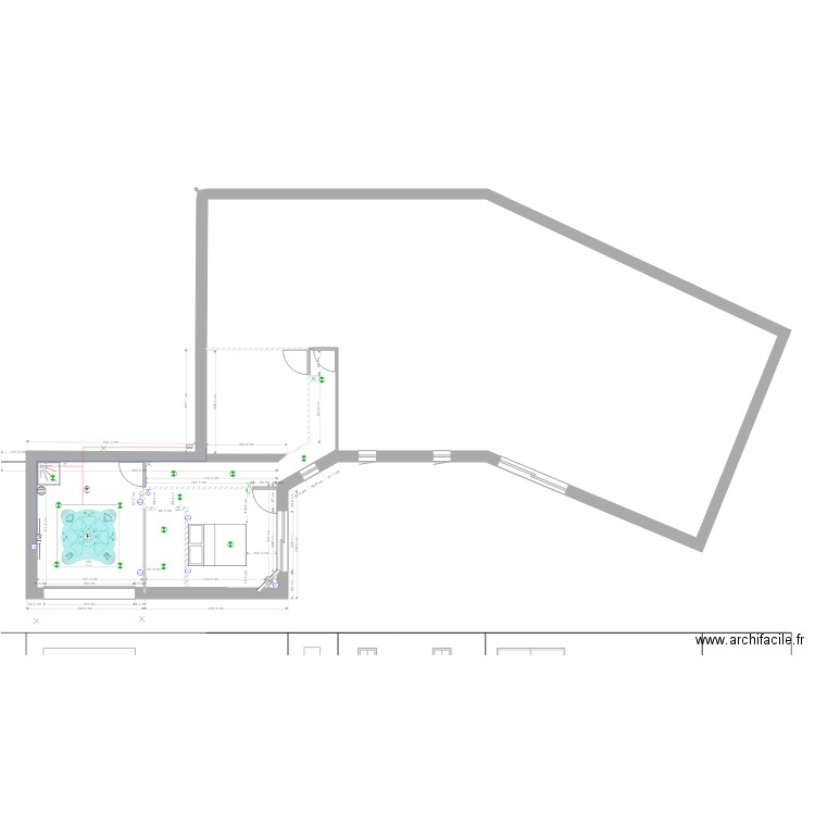 futur extension. Plan de 3 pièces et 173 m2