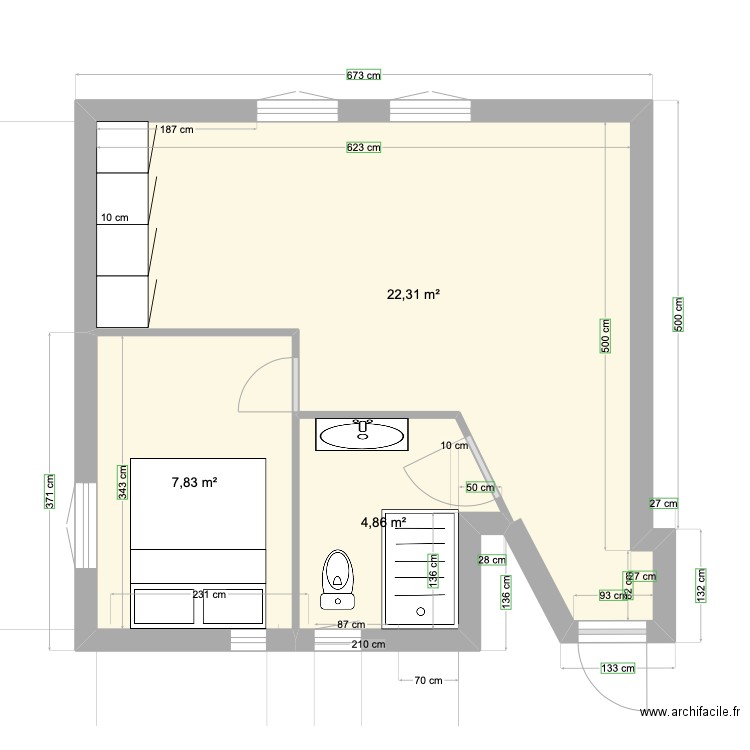 Saint Hilaire 1. Plan de 3 pièces et 35 m2