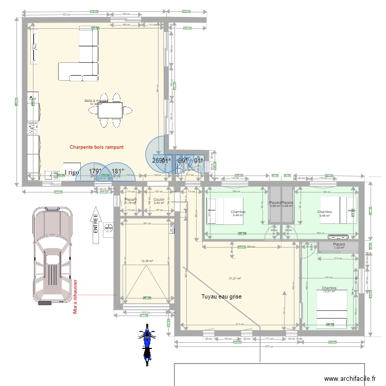 Projet Extention 60m2. Plan de 17 pièces et 249 m2