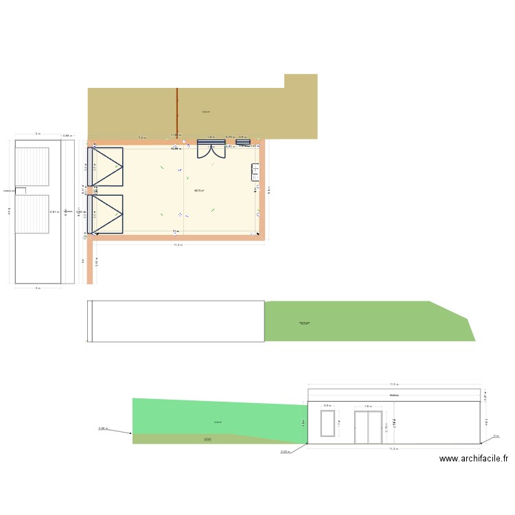 Garage. Plan de 1 pièce et 66 m2