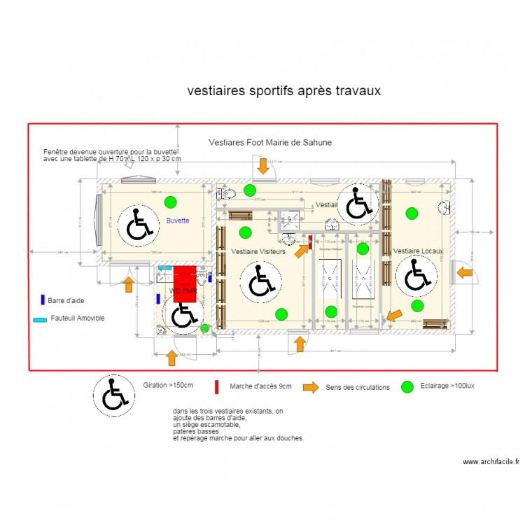 Vestiaires Sahune Après Travaux. Plan de 0 pièce et 0 m2