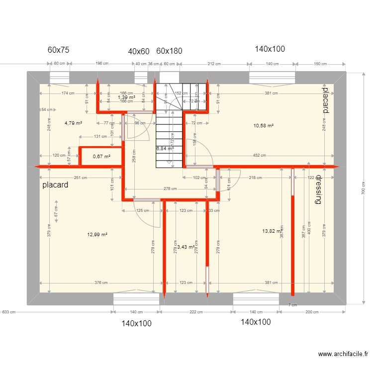 titre. Plan de 8 pièces et 55 m2