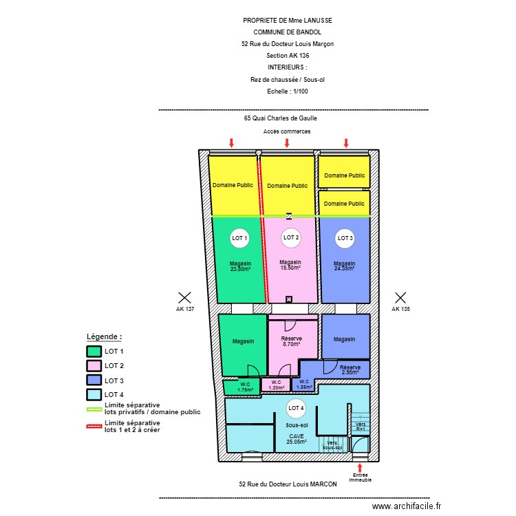 LANUSSE RDC SOUS SOL. Plan de 21 pièces et 129 m2