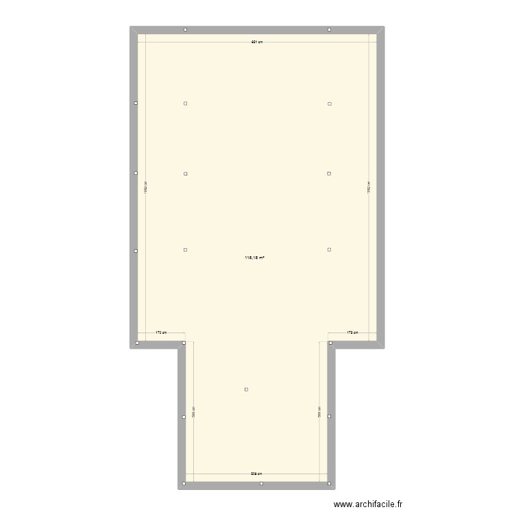 Plan atelier vierge. Plan de 1 pièce et 118 m2