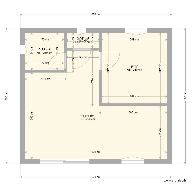 Plan ref Cusneau. Plan de 4 pièces et 34 m2